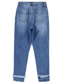 Light Blue Retro Distressed Frayed Skinny Jeans