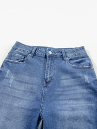 Light Blue Retro Distressed Frayed Skinny Jeans