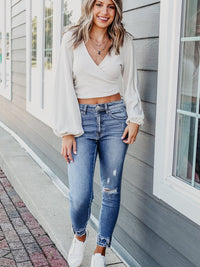 Light Blue Retro Distressed Frayed Skinny Jeans