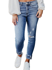 Light Blue Retro Distressed Frayed Skinny Jeans