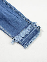 Light Blue Retro Distressed Frayed Skinny Jeans