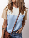 Light Blue Ribbed Colorblock Tee with Chic Design