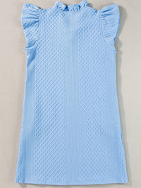 Light Blue Ruffled V-Neck Shift Mini Dress with Puff Sleeves