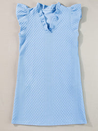 Light Blue Ruffled V-Neck Shift Mini Dress with Puff Sleeves