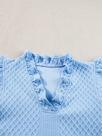 Light Blue Ruffled V-Neck Shift Mini Dress with Puff Sleeves