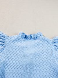 Light Blue Ruffled V-Neck Shift Mini Dress with Puff Sleeves