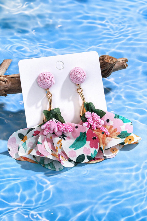 Women's Lightweight Pink Boho Flower Raffia Earrings for Women - Stylish Vacation Accessory for Effortless Summer Elegance