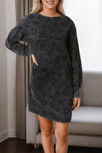 Loose Leopard Print Crew Neck Short Sleeve Dress