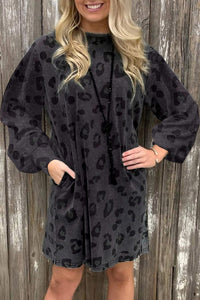 Loose Leopard Print Crew Neck Short Sleeve Dress