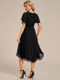 Lotus Blossom Chiffon A-Line Knee-Length Dress for Wedding Guests