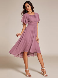 Lotus Blossom Chiffon A-Line Knee-Length Dress for Wedding Guests