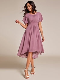 Lotus Blossom Chiffon A-Line Knee-Length Dress for Wedding Guests
