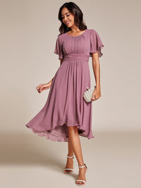 Lotus Blossom Chiffon A-Line Knee-Length Dress for Wedding Guests