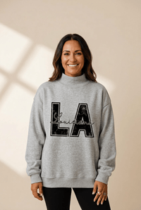 Women's Louisiana Graphic Mock Neck Sweatshirt in Heather Grey