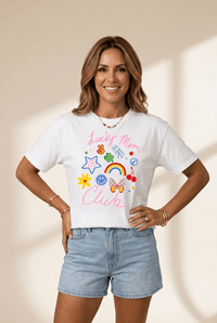 Women's Lucky Mom Club Graphic Tee in Soft White Stretch Jersey