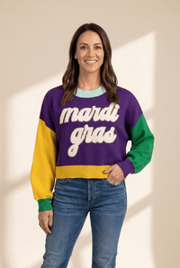 Women's Mardi Gras Colorblock Graphic Sweater in Viscose Blend