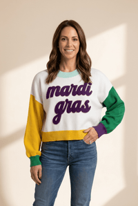 Women's Mardi Gras Colorblock Viscose Graphic Sweater