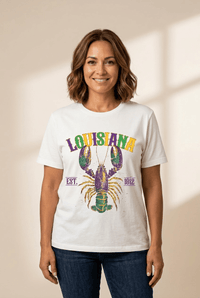 Women's Mardi Gras Crayfish Graphic Tee in Soft White Jersey