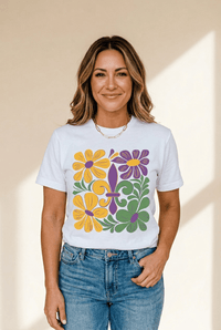 Women's Mardi Gras Fleur de Lis Floral Graphic Tee in White