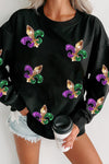 Mardi Gras Sequin Black Graphic Sweatshirt