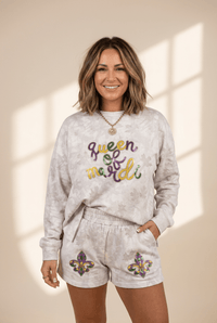 
Women's Mardi Gras Sequin Graphic Sweatshirt and Short Set