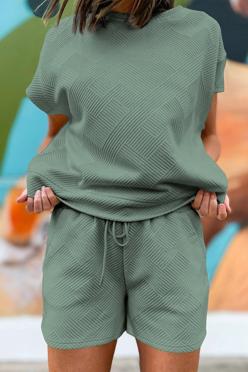 Women's Mineral Blue Women's Casual Summer Textured Short Sleeve Top and Shorts Set for Effortless Style and Comfort