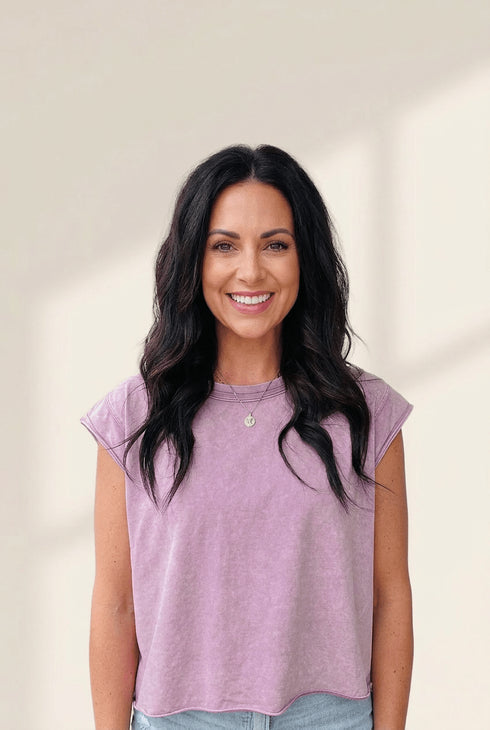 Women's Mineral Wash Cotton Boxy Tank Top in Dusty Orchid