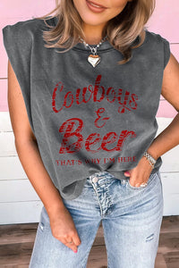 Women's Mineral Wash Cotton Muscle Tank with Cowboy Graphic