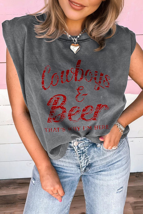 Women's Mineral Wash Cotton Muscle Tank with Cowboy Graphic