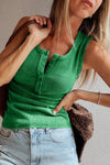 Mineral Wash Distressed Ribbed Henley Tank in Emerald Green | MsDressly