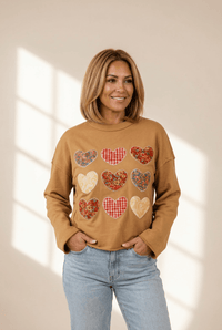 Women's Mineral Wash Heart Patch Cotton Blend Sweatshirt