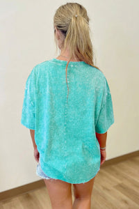 Mint Green Solid Color Cotton Mineral Washed Oversize Tee