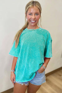 Mint Green Solid Color Cotton Mineral Washed Oversize Tee