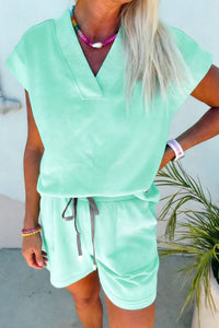 women's mint green women's casual summer v-neck top and drawstring shorts set for effortless style and comfort with practical styling and dependable