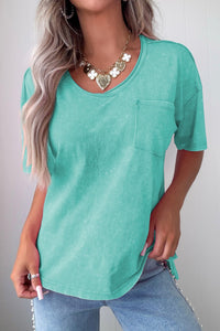 Women's Mint Green Women's Relaxed Fit Cotton T-Shirt - Casual Mineral Wash Top for Effortless Everyday Style
