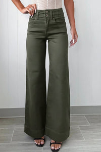 Mist Green 2-Button High Waist Flared Bottom Jeans