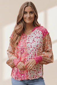 
Women's Mixed Floral Paisley V-Neck Viscose Blouse
