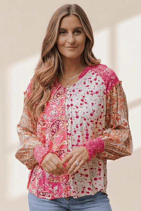 Women's Mixed Floral Paisley V-Neck Viscose Blouse