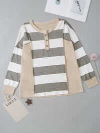 Multicolor Striped Round Neck Long Sleeve T-Shirt