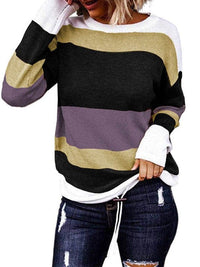 Multicolor Striped Round Neck Long Sleeve T-Shirt