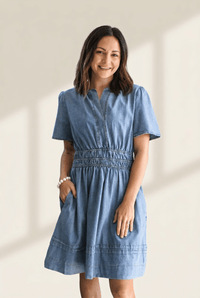 Women's Myosotis Blue Smocked Waist Denim Mini Dress