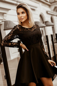 Mysterious Black Lace High-Low Satin Evening Gown
