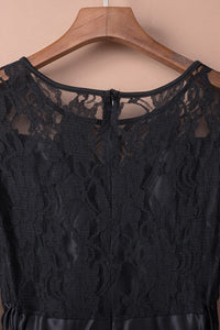 Mysterious Black Lace High-Low Satin Evening Gown