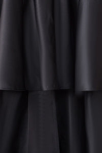 Mysterious Black Lace High-Low Satin Evening Gown