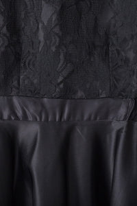 Mysterious Black Lace High-Low Satin Evening Gown