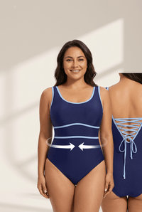 Women's Navy Lace-Up Tummy Control One-Piece Swimsuit