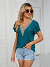 New golden lace women's V-neck tile short-sleeved solid color T-shirt top
