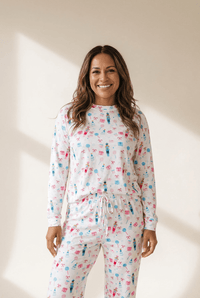Nutcracker Holiday Print Lounge Set: Wide-Leg Pants & Long Sleeve Top