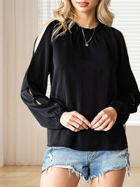 Off-Shoulder Chiffon Pullover Top With Loose Long Sleeves For Women In Solid Color And Round Neck