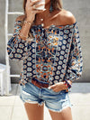 Off-The-Shoulder Bohemian Floral Print Top